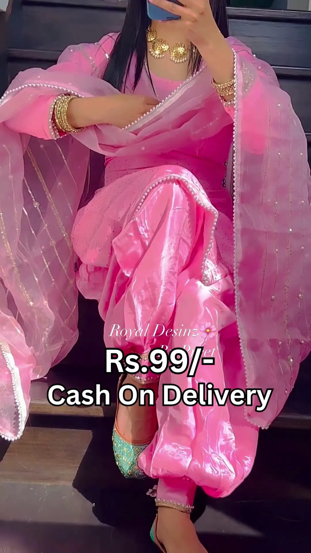 Rose Blush Silk Patiala Suit with Pearl - Bordered Dupatta