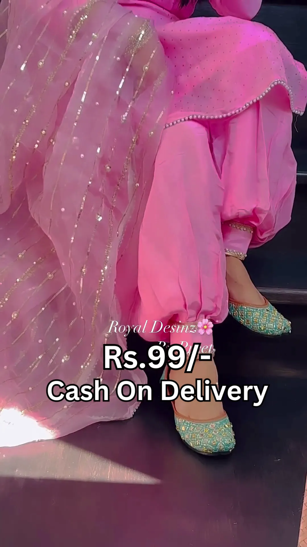 Rose Blush Silk Patiala Suit with Pearl - Bordered Dupatta - Image 2