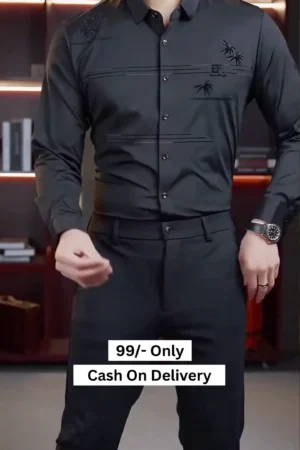 π Menβs Black Formal Shirt β Regular Fit Solid Cotton Blend Party Wear Shirt with Diamond Design β¨