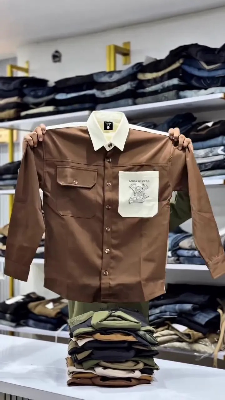 Men Casual Brown V-Shaped Front Yoke Shirt