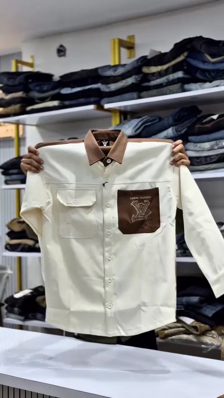 Men Casual Brown V-Shaped Front Yoke Shirt - Image 3